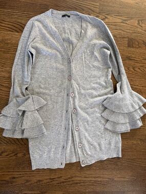 Soprano Heather Gray Ruffle-Sleeve Button Cardigan